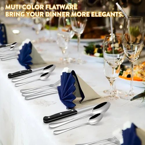 Vista 5 de Juego de cubiertos de 68 piezas con cuchillos para carne, cubiertos de acero inoxidable para 8, cuchillos, cucharas, tenedores, juego de utensilios