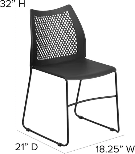 Vista 2 de EMMA + OLIVER Silla apilable con base de trineo negro para el hogar y la oficina con respaldo de ventilación de aire, silla de invitados