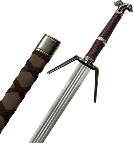 Vista 2 de Geralt - Espada de acero plateado de 50 pulgadas, espada de lobo blanco, espada larga medieval de fantasía, acero inoxidable 2CR13 con una placa