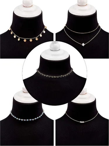 Vista 3 de BBTO Gargantilla de cadena de capas de oro, 9 piezas, collar con dije en capas para mujeres y niñas (estilo A), Perla sintética, aleación