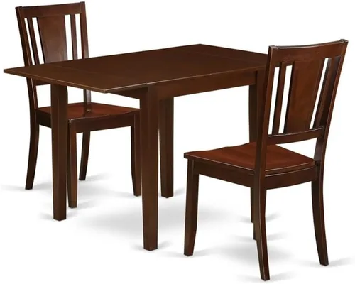 Vista 7 de East West Furniture NDDU3-MAH-LC - Juego de comedor de 3 piezas para espacios pequeños que contiene una mesa de comedor rectangular con gotas y 2