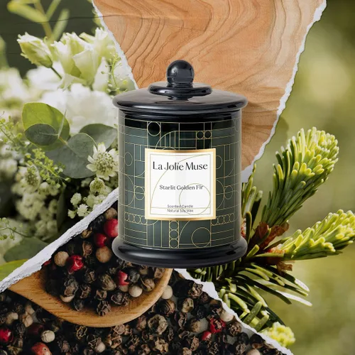 Vista 2 de LA JOLIE MUSE Starlit - Vela perfumada de abeto dorado, pino, cedro y bálsamo de abeto, 75 horas de combustión, cera de soja natural, vela