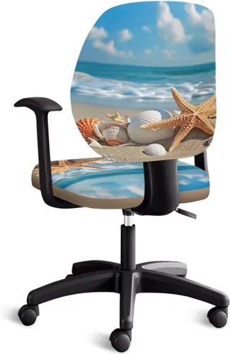 Vista 2 de Funda para silla de oficina, con temática de playa, funda elástica para silla de oficina, funda elástica de 2 piezas, funda para silla