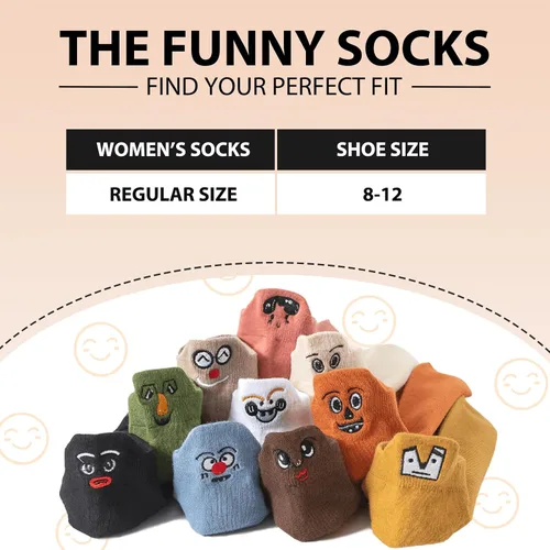 Vista 4 de 10 pares de calcetines divertidos, lindos calcetines de tobillo bordados kawaii de algodón suave de corte bajo para mujer, talla única