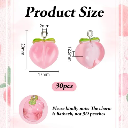 Vista 2 de OLYCRAFT 30 colgantes de durazno de resina transparente, colgante de fruta, dije de melocotón rosa con lazo 3D melocotones colgante colgante