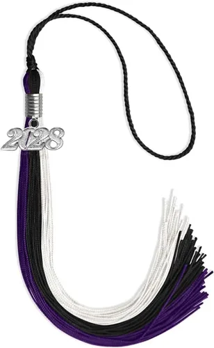 Vista 165 de Endea Graduation Borla de triple color con gota de fecha plateada (negro/dorado/granate, 2020)