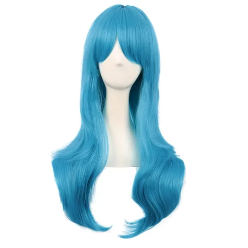 Vista 29 de MapofBeauty - Peluca larga de extremos rizados para cosplay, de 28 pulgadas, para mujer, color Azure Azul celeste