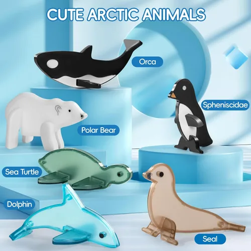 Vista 3 de Azulejos Magnéticos de Animales Árticos para Niños de 4-8 Años, Set de Construcción Magnética de Acuario con 6 Animales Marinos, Bloques Magnéticos