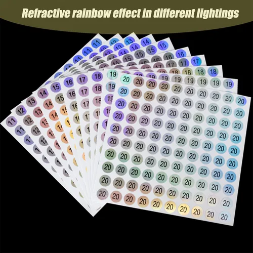Vista 3 de 30 hojas de 1 a 30 calcomanías reflectantes impermeables con números láser, calcomanías redondas autoadhesivas/inventario/etiqueta organizadora