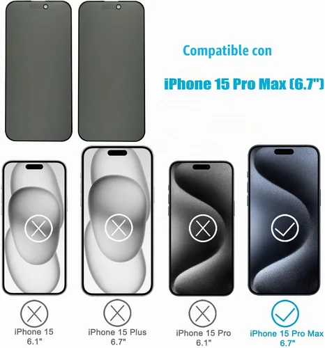 Vista 7 de Paquete de 2 protectores de pantalla de privacidad mate para iPhone 15 Pro Max con marco de fácil instalación, tacto suave y sensible, protección