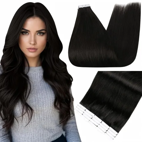 Vista 35 de Full Shine - Extensiones de cabello humano con cinta adhesiva, 10 pulgadas, sin costuras, color 1 negro azabache de 1.06 oz, cinta invisible