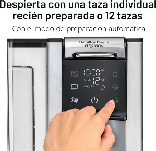 Vista 6 de Hamilton Beach FlexBrew Advanced 5-en-1 Cafetera Térmica Programable de 12 Tazas de Goteo y Porción Individual para Café Caliente y Helado, Depósito