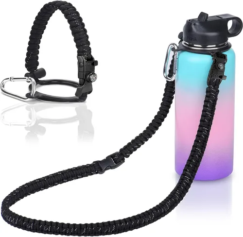 Vista 16 de Wongeto - Porta Mango de Cuerda Paracord con Correa de Hombro, Compatible con Botellas de Agua de Boca Ancha Hydro Flask