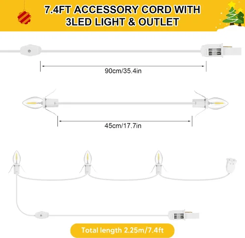 Vista 4 de Paquete de 1 cable de accesorio con 3 bombillas LED y toma de corriente de luz de pueblo de Navidad, cable de luz de molde de soplado de 7.4 pies