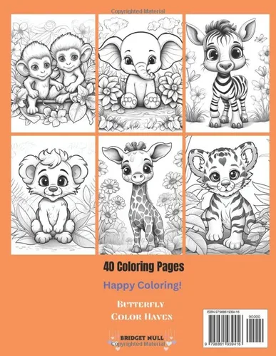 Vista 2 de Safari Babies Coloring Book 40 Safari Babies Coloring Pages, Cute and Adorable Baby Safari Animals, Relaxation and Stress Reduction