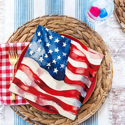 Vista 5 de JarThenaAMCS 80 servilletas de papel patrióticas con la bandera estadounidense, servilletas desechables del 4 de julio, servilletas de almuerzo