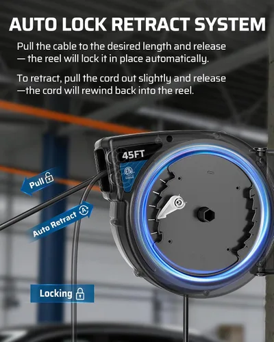 Vista 6 de DEWENWILS 45FT Retractable Extension Cord Reel, 6 Outlets, 12/3AWG SJTOW