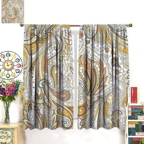 Vista 58 de Cortinas opacas con estampado de flores de cachemira, estampado de cachemira sobre fondo blanco, para decoración del hogar, cocina, restaurante