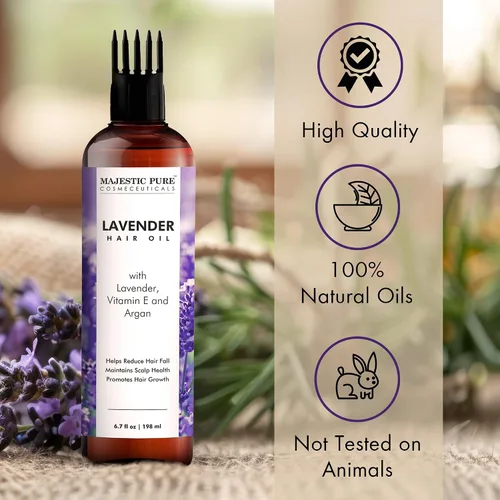 Vista 4 de Majestic Pure Aceite 100% Puro de Lavanda con Vitamina E para Cuidado del Cabello, Fórmula Fortalecedora, Nutritiva y Voluminizadora con Vitamina E