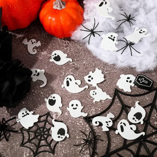 Vista 3 de 450 calcomanías de espuma de fantasma de Halloween, calcomanías autoadhesivas de fantasma, calcomanías blancas y negras para Halloween, tarjetas