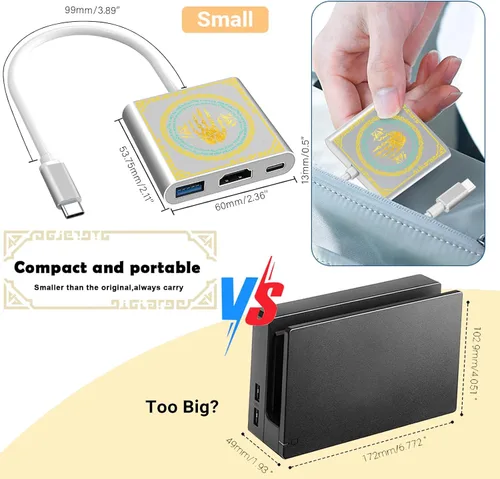 Vista 7 de Switch Docking Station for Nintendo Switch,Portable Switch Dock with HDMI TV USB 3.0 Port and USB C for with Nintendo Switch OLEDSteam DeckMacBook