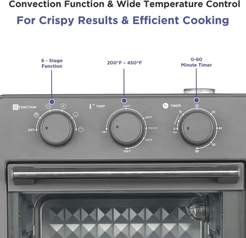 Vista 4 de Magnavox Home, horno freidora de aire de 16.5 cuartos de galón, con infusión de vapor, negro, horno de encimera de convección, 6 funciones