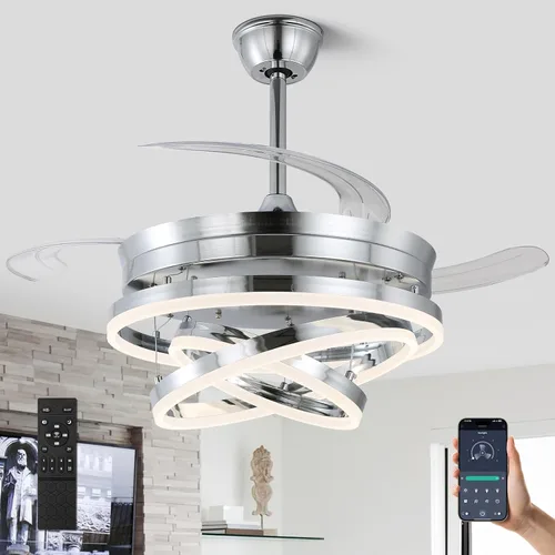 Vista 12 de Ventilador de techo retráctil, ventiladores de techo tipo araña de 42 pulgadas con luz, ventilador de techo moderno tipo araña para dormitorio, sala