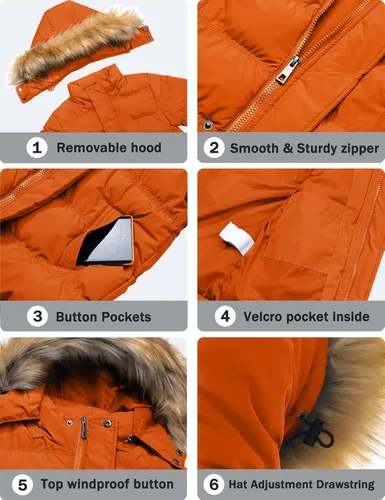 Vista 6 de Szory Abrigo de parka grueso para niño, chaqueta cálida de invierno con capucha de piel extraíble