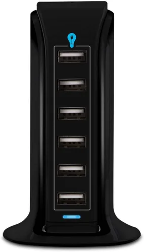Vista 5 de Aduro - Estación de carga de 6 puertos USB 40W de escritorio, para iPhone, iPad, tabletas y smartphones con Smart Flow