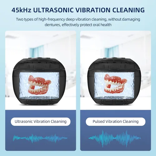 Vista 2 de Limpiador ultrasónico de retenedores, máquina de limpieza ultrasónica para retenedores, dentaduras postizas, alineadores, protectores bucales, joyas