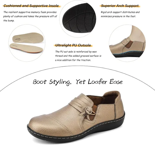 Vista 5 de LAZYPOP Mocasines de cuero clásicos y cómodos para mujer, bonitos zapatos de vestir informales, ligeros, para caminar, zapatos planos