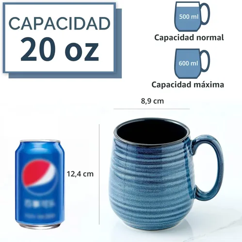 Vista 3 de HASENSE Taza de café, taza de café de cerámica de 20 onzas para hombres y mujeres, taza de café grande para café con leche, sopa de té, para oficina