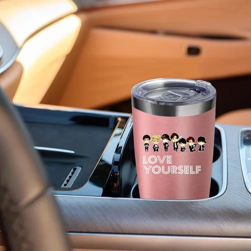 Vista 6 de Love Yourself Regalo inspirador para los fanáticos de la música, vaso de café helado de acero inoxidable aislado de 20 Oz con tapa, pajita