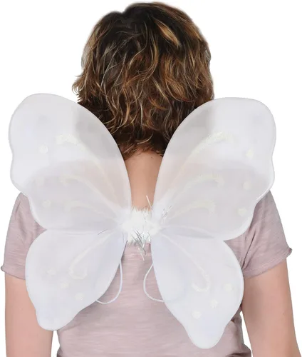 Vista 5 de Beistle 3 piezas de alas de hadas de nailon con brazaletes elásticos accesorios de disfraz de princesa de Halloween talla única color blanco