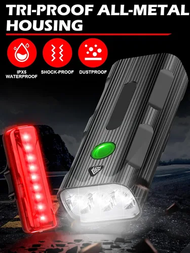 Vista 7 de Luces de bicicleta delanteras y traseras, juego de luces LED recargables para bicicleta de noche, 5+5 modos de iluminación, IPX5 impermeable, USB