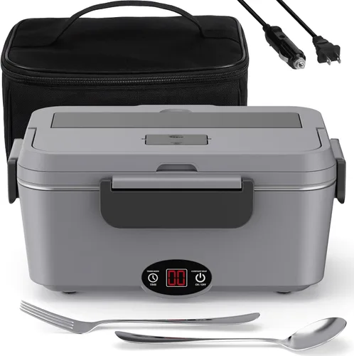 Vista 9 de Sitlais Lonchera eléctrica con calefacción para hombres, calentador de alimentos portátil para automóvil, camión, 90 W, lonchera autocalentable