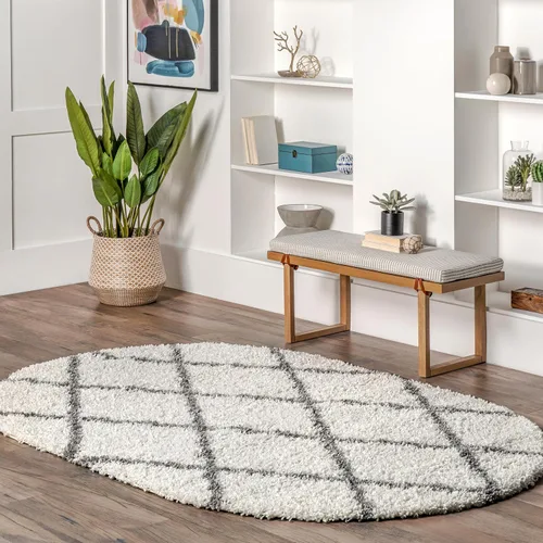 Vista 18 de nuLOOM Tess Alfombra de Área Shag Marroquí - Alfombra Shag Corredor 2x8 Pies Moderna/Contemporánea Blanco/Gris para Sala de Estar Dormitorio Comedor