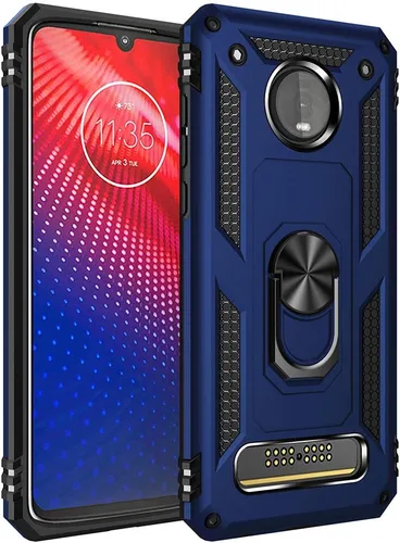Vista 13 de Funda de grado militar para Motorola Moto Z4, Moto Z4 Play Case 360 Metal giratorio anillo soporte soporte magnético para coche Armadura resistente
