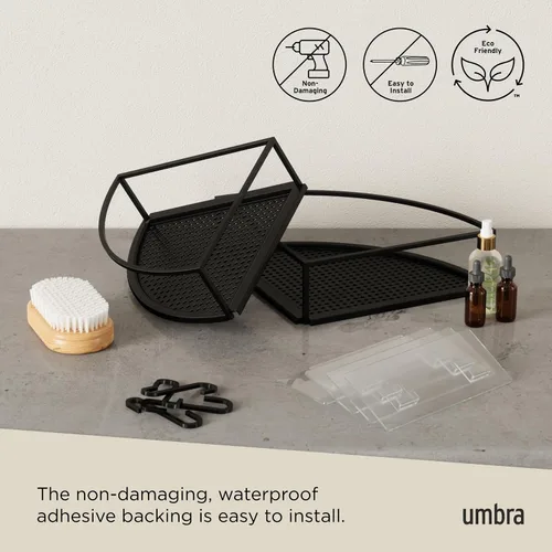 Vista 7 de Umbra Cubiko - Estante de esquina para ducha, estantes flotantes de metal con tiras de montaje adhesivas, paquete de 2, color negro