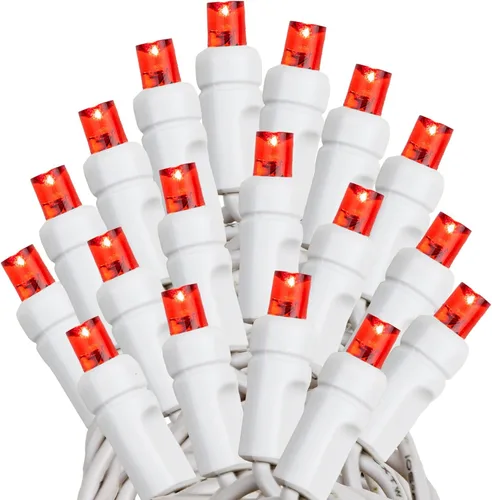 Vista 4 de Novelty Lights Luces de cadena navideñas de 25 pies, 50 bombillas LED rojas en cable blanco, espaciado de 6", iluminación conectable de grado