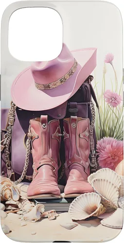 Vista 6 de Botas rosas y sombrero de vaquero Funda floral de vaquera costera para iPhone 17