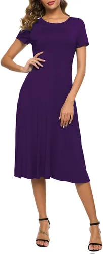 Vista 15 de Urban CoCo Vestido de manga corta para mujer, acampanado, con estampado floral, longitud por debajo de las rodillas # 1