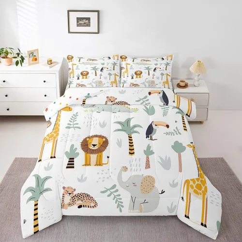Vista 14 de Feelyou Juego de edredón de animales de zoológico, tamaño individual, juego de ropa de cama de animales de dibujos animados para niños, niñas