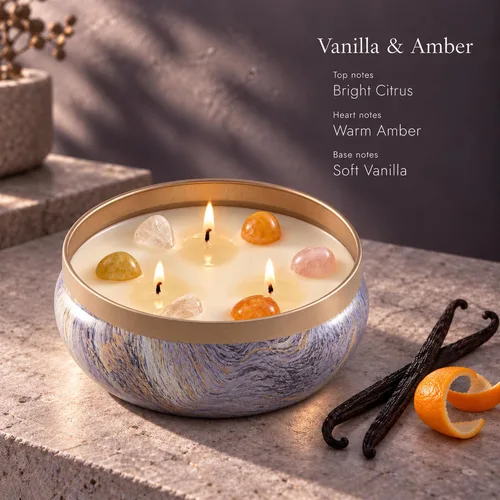 Vista 2 de Vanilla & Amber 3-Wick Crystal Candle, 14 oz, Gift Box Gold-Vanilla & Amber