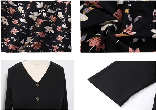 Vista 3 de BEDOAR - Vestido casual para mujeres en talla extragrande, vestido con vuelo, acampanado con cuello en V y hasta la rodillas con bolsillos