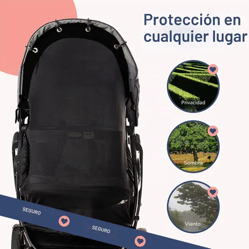 Vista 8 de Extensor de parasol para cochecito – Cubierta universal con clip para cochecito de bebé, protección UV, malla transparente transpirable, ajuste