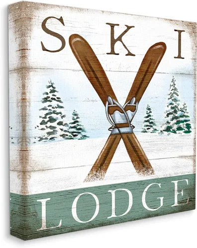 Vista 2 de Stupell Industries Ski Lodge - Lienzo decorativo para pared, diseño de bosque de árboles nevados, diseño de Elizabeth Tyndall, 24 x 24 pulgadas