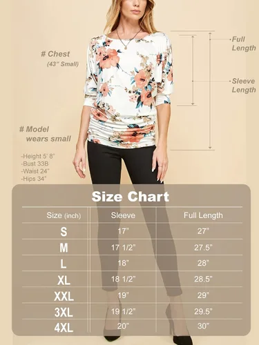 Vista 6 de Made By Johnny - Camiseta prémium dolman drapeada con cuello bote y cuello en V para mujer, manga 34, con fruncido lateral