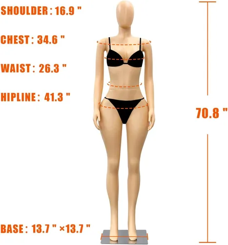 Vista 8 de Maniquí de cuerpo completo con curvas BBL femenino, brazos ajustables desmontables de 70.8 pulgadas y forma de vestido de torso extraíble con base