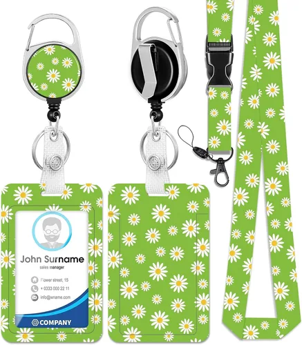Vista 19 de HAKUNEI Be Kind Daisy - Soporte para tarjetas de identificación con cordón de separación, soporte positivo con carrete, retráctil, desmontable